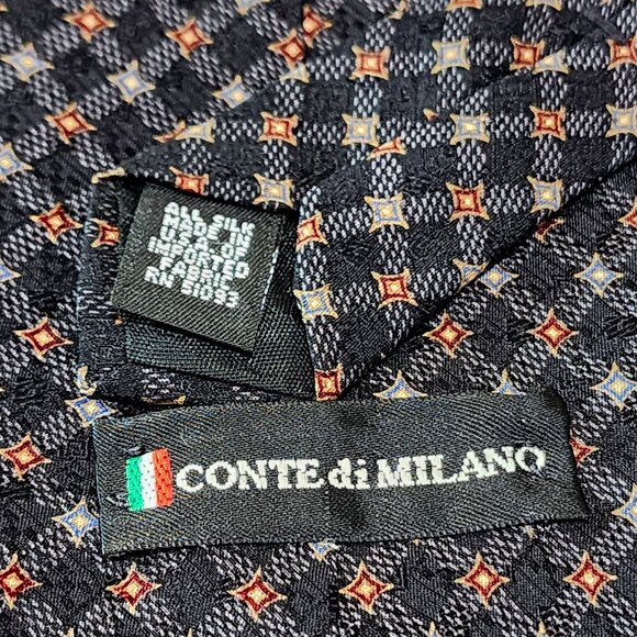 Conte di Milano Black Blue Red Designer 4" W 100% Silk Vintage Necktie Tie 56" - Picture 6 of 9